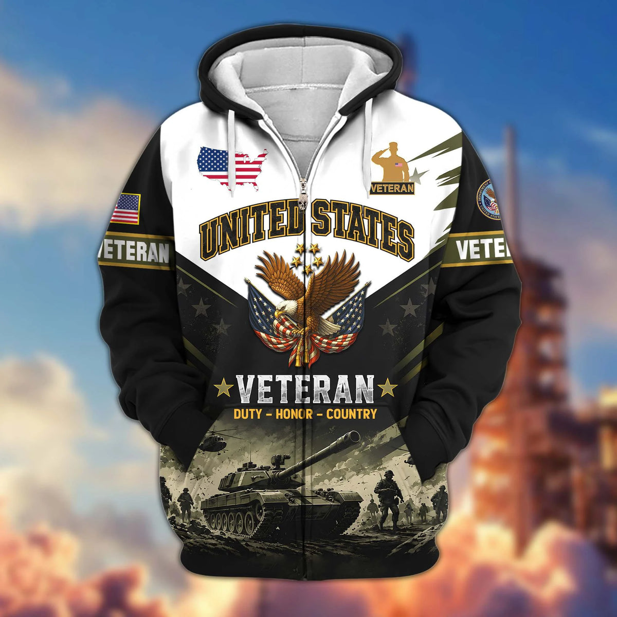 Premium US Veterans Zip Up Hoodie CPHN160912, Gifts For US Veterans, Gifts For Veterans Day.