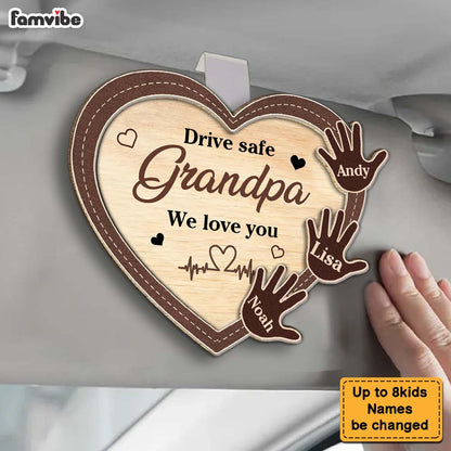 Personalized Car Visor Clip Gift For Grandpa Dad Kids Handprints Drive Safe 38077