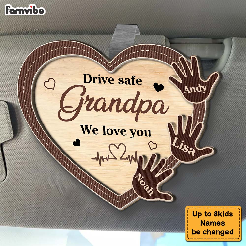 Personalized Car Visor Clip Gift For Grandpa Dad Kids Handprints Drive Safe 38077
