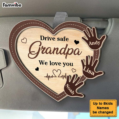 Personalized Car Visor Clip Gift For Grandpa Dad Kids Handprints Drive Safe 38077