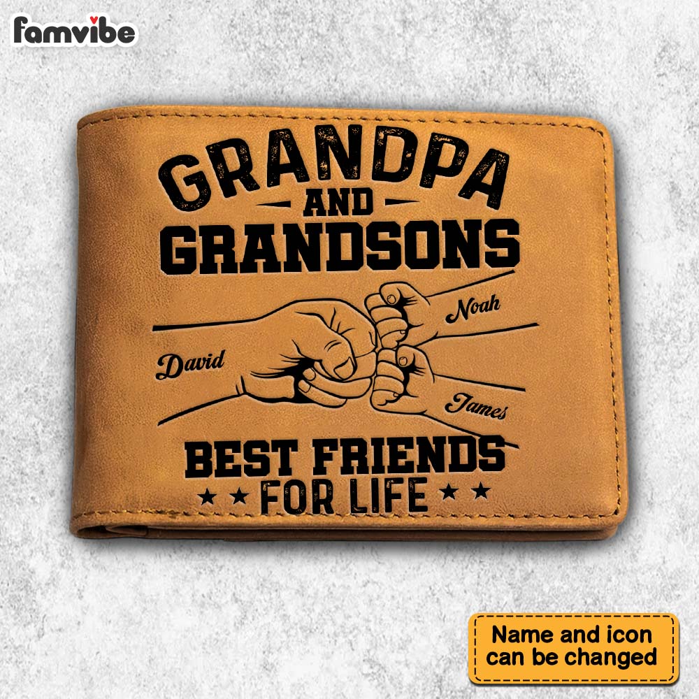 Personalized Gift For Grandpa, Grandson Friends For Life Leather Wallet 37951