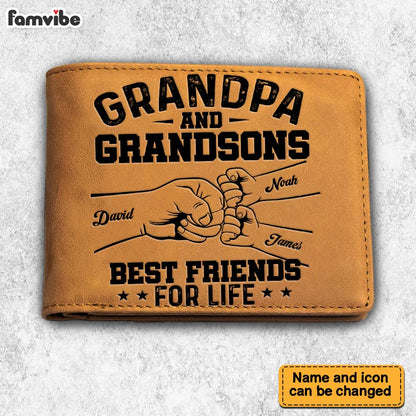 Personalized Gift For Grandpa, Grandson Friends For Life Leather Wallet 37951