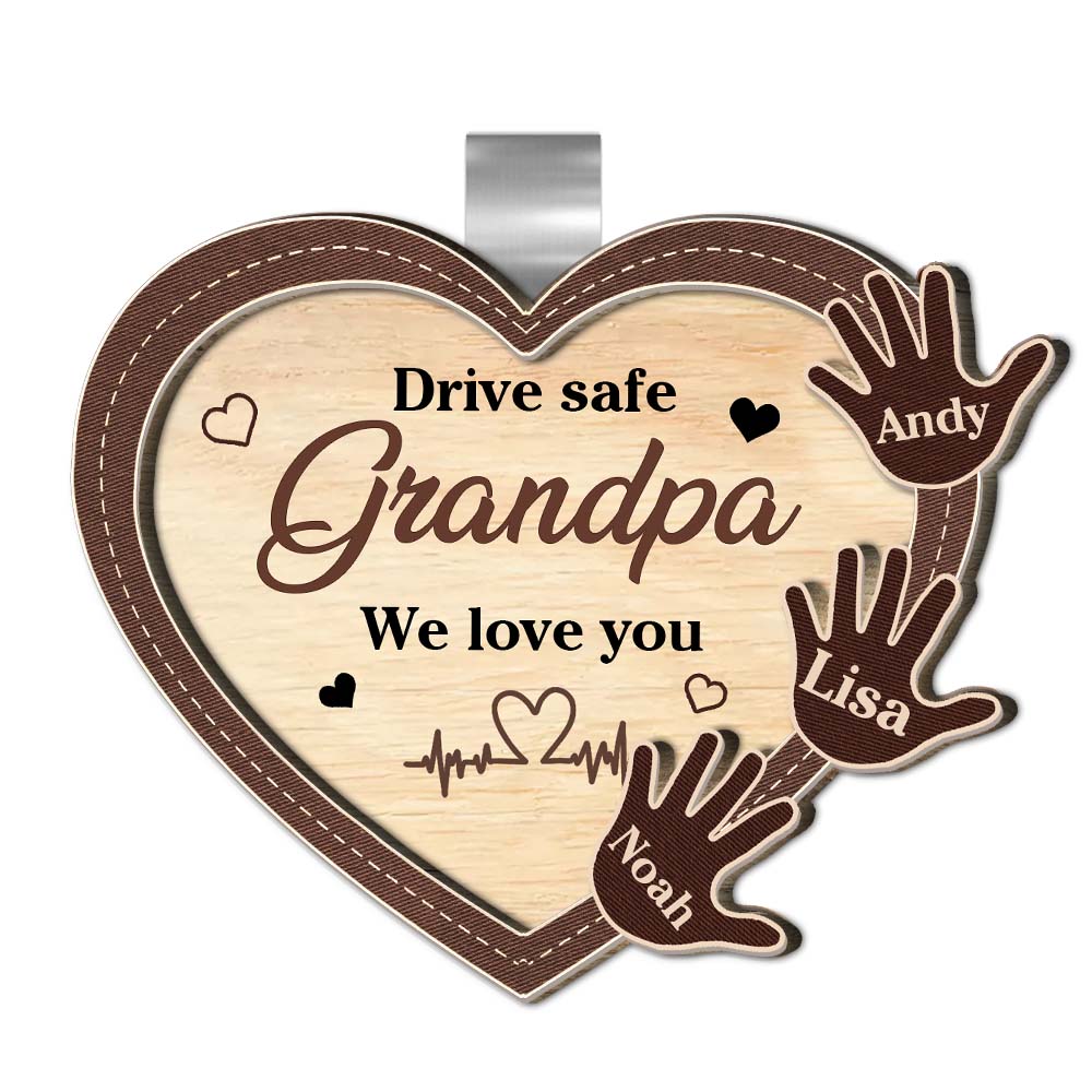 Personalized Car Visor Clip Gift For Grandpa Dad Kids Handprints Drive Safe 38077